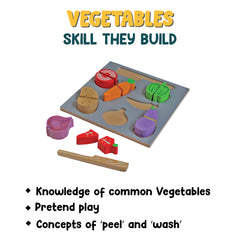 wonderLearn Wooden Vegetable Kitchen Toy Set (2+ Year Old)- Pretend Play Toys, Wooden Vegetables Identification, Colour Recognition