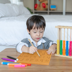 wonderLearn Wooden English and Math Tracing Board with Pencil for 3+ Year Old- Letters Alphabets Numbers Learning Writing Practice Educational Toy